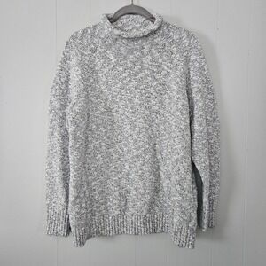 L.L. Bean Roll Neck Sweater Womens Large White Marled Cotton Pullover Coastal